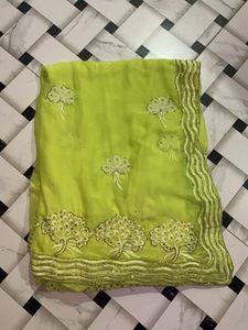 Lime Green Embellished Saree