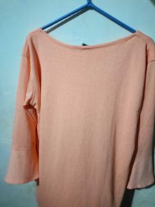 Peach Pleated Bell Sleeve Top