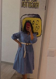 Striped Shirt Dress with Belt