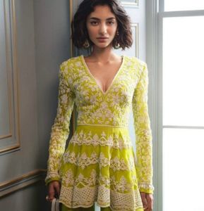 KTT Mustard Yellow Heavily Embroidered Peplum Shar
