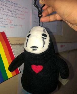 No Face Plush Keychain And Black Pouch