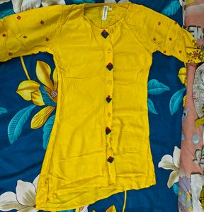 Yellow Embroidered Kurti