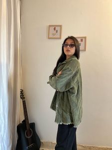 Trendy Green Corduroy Jacket