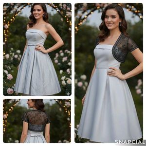 off shoulder grey dress with black sequence blazer