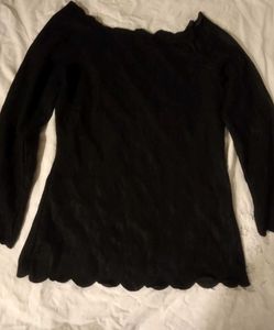 Beautiful Scalloped Details Black Imported  Top