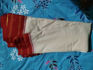 Elegant White Silk Saree with Red Borders