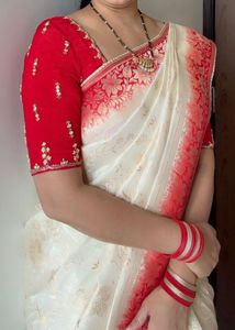 Elegant Red &amp; White Saree