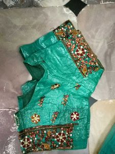Teal Embroidered Net Dupatta
