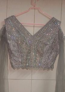Crop Top Lengha With Design Sleeves