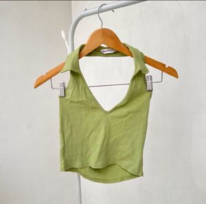 Parrot Green V-neck Collar Top