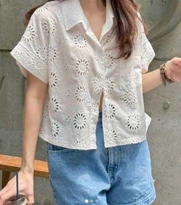White Eyelet Button-Down Blouse