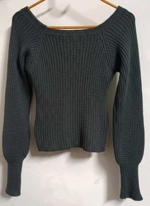 Dark Grey Ribbed Knit Top