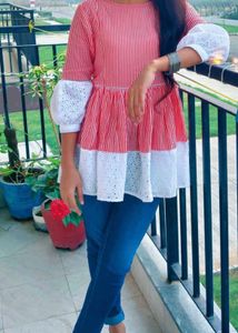 Red And white Striped Top For Women