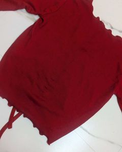 Red Ruched Long Sleeve Top