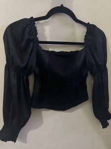 Black Puff Sleeve Crop Top