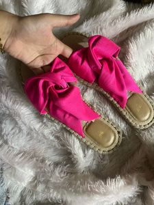 H&M Pink Bow Espadrilles Tie Flats