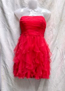 I. Red Strapless Ruffle Dress