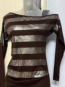 Pintrest Yk2 Glitter Striped Brown Dress
