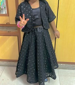 Girls' Black Embellished Lehenga Choli