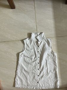 White Polka Dotted Button Down Top