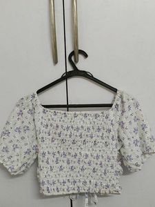 Purple Floral Crop Top With Bow Lace