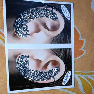 Silver Peacock Ear Cuff Earrings