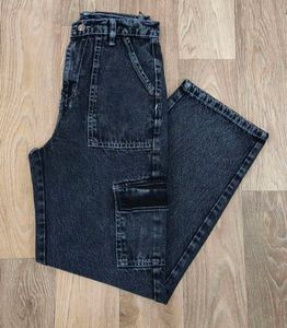 Charcoal Multi Pocket Wide Leg Denim