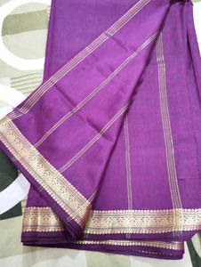Dark Plum Plain Saree With Striped Pallu