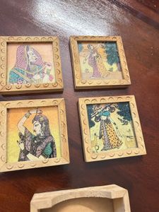 Set Of 4 Hand painted Wooden Coaster