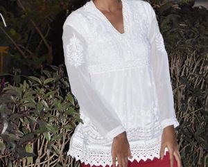 Elegant White Short Kurti