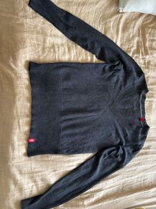 Gray V-Neck Knit Sweater
