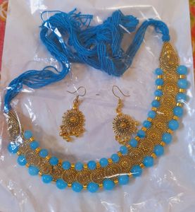 SKY BLUE COLOUR JEWELLERY SET WITH BEADS 💙