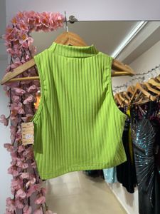 Green Ribbed Mock Neck Top