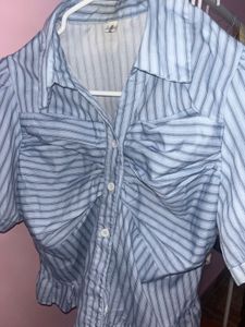 Blue Striped Shirt With Ruffles