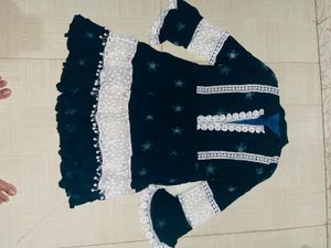 Green  Lace Trim Tiered Dress