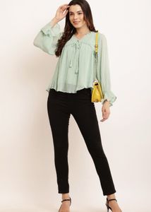 Mint Green Tie-Front Peplum Blouse