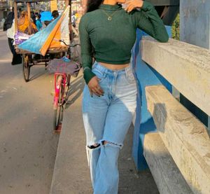Green Turtleneck Crop Top
