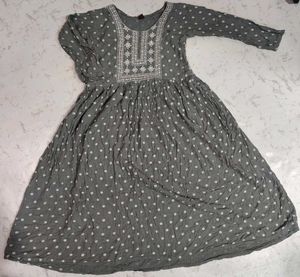 Gray Polka Dot Anarkali Kurta