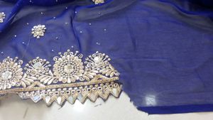 Royal Blue mirror work saree with blouse