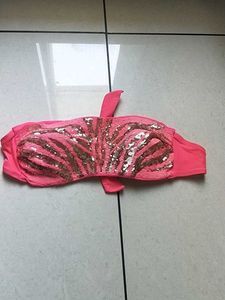 Pink Sequin Zebra Print Bandeau Bikini Top