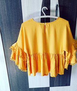 Women Branded Solid Casual Mustard Peplum To