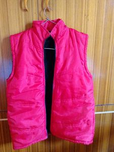 Red Sleeveless Puffer Jacket For Women