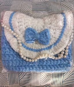 Cute Handmade Crochet Bow Bag with Beaded Strap
