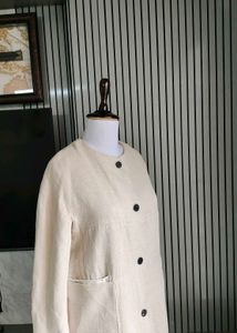 ZARA Crinkle Linen Oatmeal Cream Blazer