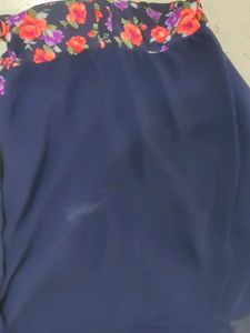 Navy blue dress with printed upper body and collar