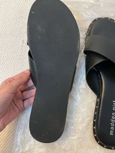 Steve Madden Black Cross Strap Flat Sandals