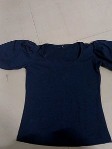 Navy Blue Puff Sleeve Top