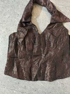Brown Embroidered Halter corset Top