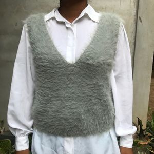 Grey Fuzzy Sleeveless Top