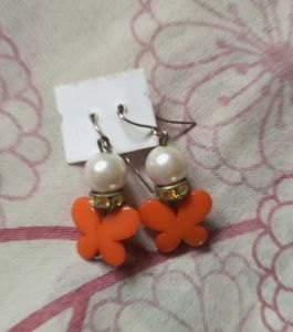 Orange Butterfly Pearl Earrings